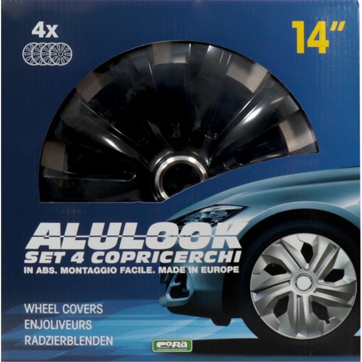 KIT SET DI 4 COPRICERCHI UNIVERSALI PER CERCHI RUOTA DIAMETRO 14 POLLICI NERE