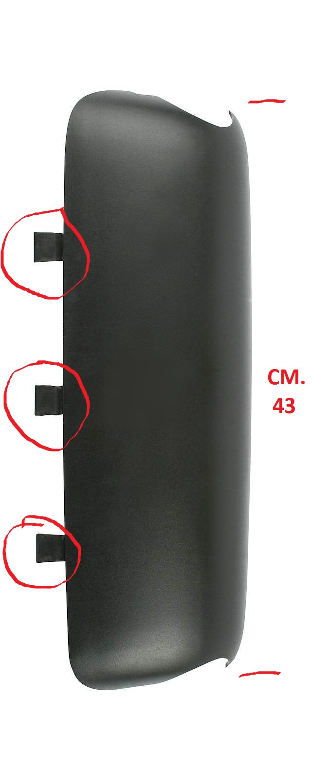 COUVERCLE DE BRAS DE RÉTROVISEUR IVECO EUROCARGO-TECH-STAR, 43 CM DE LONG