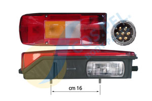 FEU ARRIÈRE GAUCHE VOLVO FH 12-16 SÉRIE II^ AVEC ÉCLAIRAGE DE PLAQUE D'IMMATRICULATION CONNECTEUR LATÉRAL 7 BROCHES MODÈLE COURT